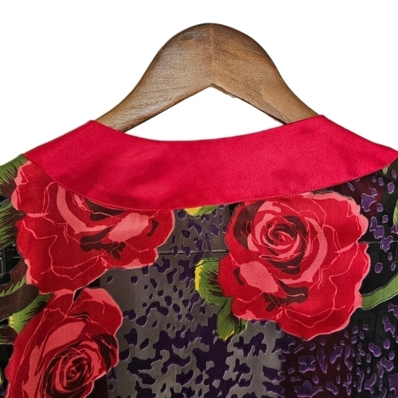 Floral boho burn out vevet silk blend sheer multicolor prints top size 1X - Picture 8 of 11